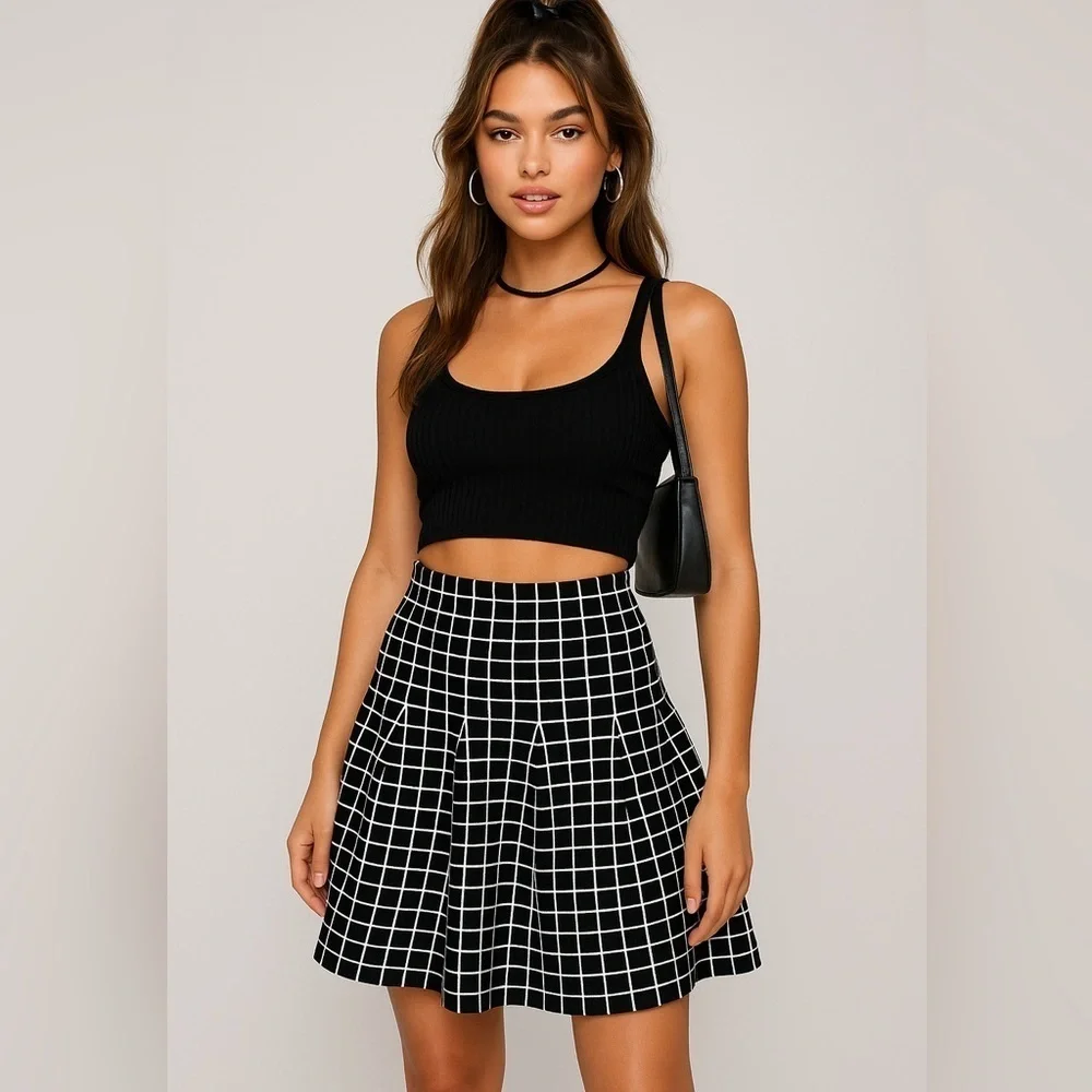 Vertigo Fit & Flare Grid Skirt – Size M